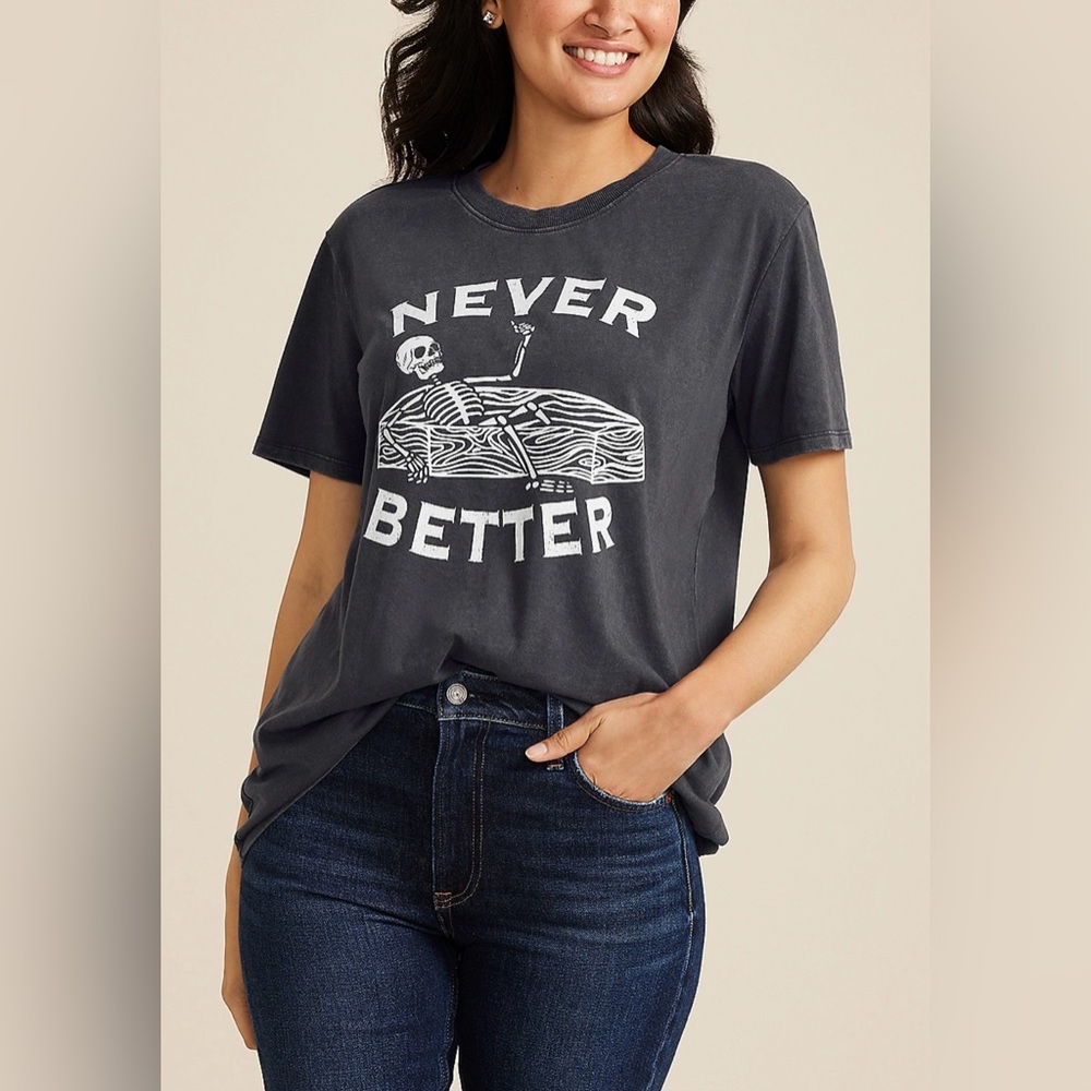Maurice’s - Dark Grey Graphic Tee with Skeleton Design